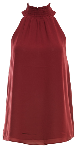 Halter Mock Neck Smocked Rounded Hem Top