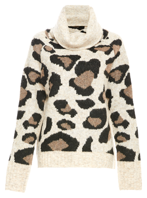 Turtle Neck Leopard Print Knit Sweater