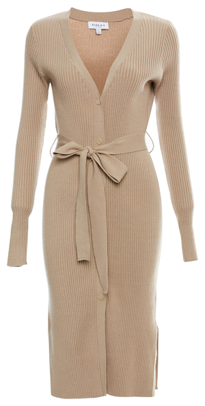 Long Sleeve Ribbed Button Down Midi Dress
