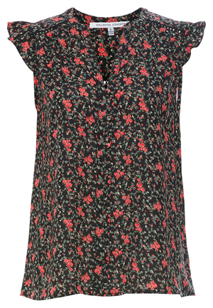 Split Neck Ruffle Sleeve Printed Top