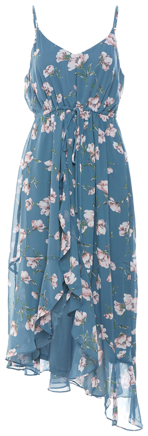 Surplice Ruffle Hi-Low Printed Dress