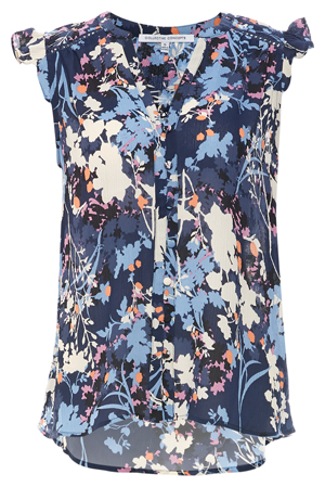 Split Neck Ruffle Sleeve Printed Top