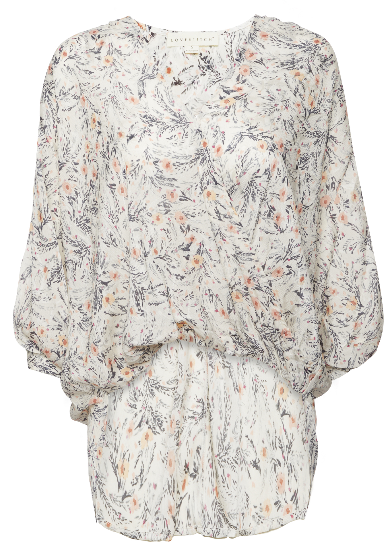 Printed 3/4 Sleeve Surplice Top