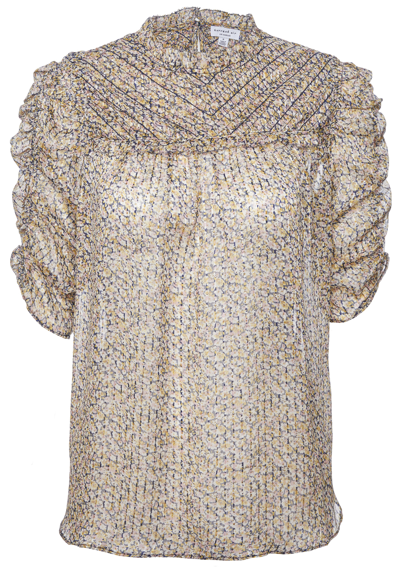 Shirred Shoulder Printed Blouse