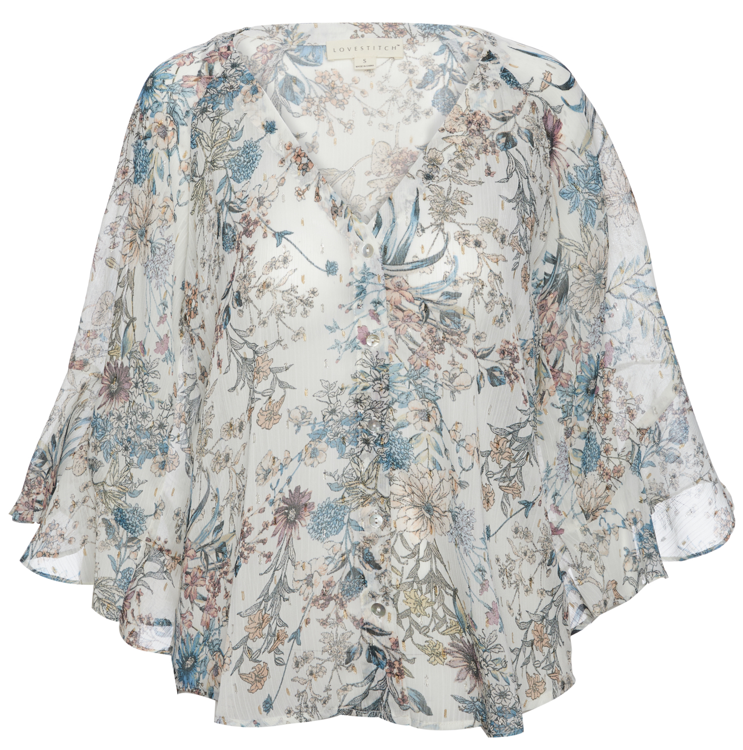 Sheer Floral V Neck Blouse