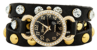 Crystal Stud Leather Wrap Watch Bracelet