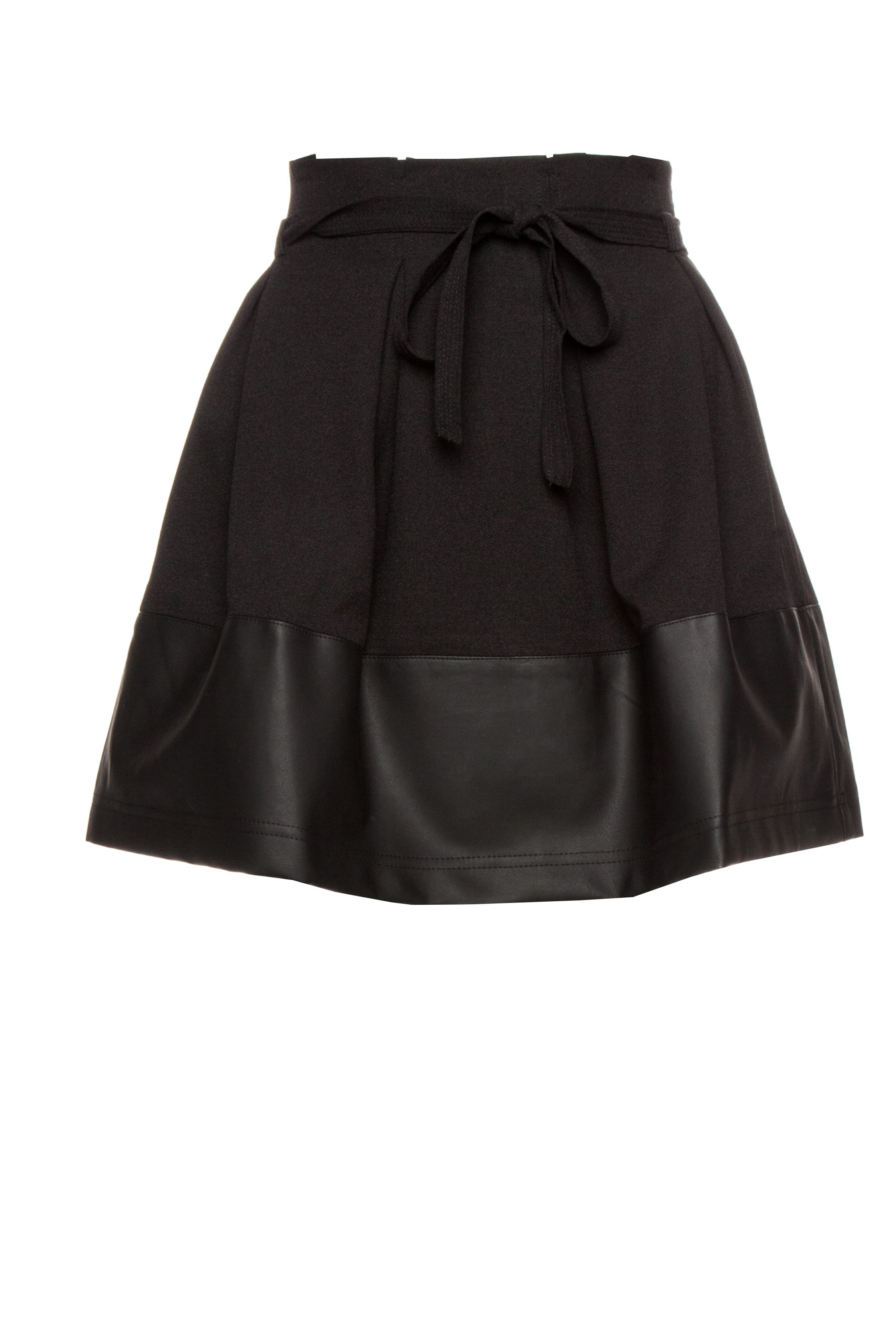 Leatherette Band Pleated Skirt