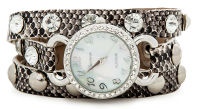 Crystal Stud Leather Wrap Watch Bracelet