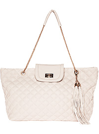 Double Chain Strap Quilted Bag in Beige | DAILYLOOK