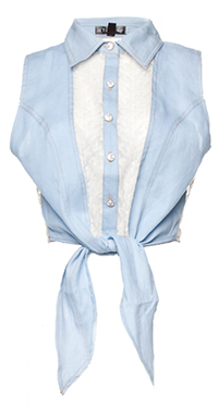 Lace and Chambray Button Up Shirt