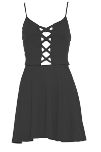 Corset Front Fit and Flare Dress in Black | DAILYLOOK