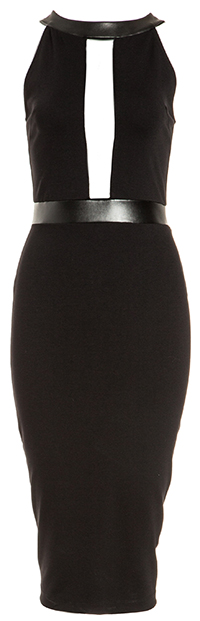 DAILYLOOK Mesh Strip Midi Dress in Black | DAILYLOOK