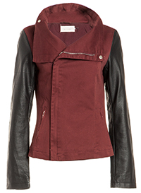 Leatherette Sleeve Twill Jacket
