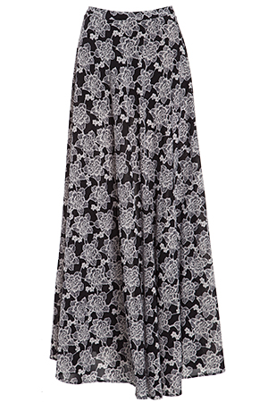 Split Sides Floral Maxi Skirt in Black | DAILYLOOK