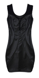 Faux Leather Cap Sleeve Mesh Dress in Black | DAILYLOOK