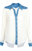 Denim Accented Button Down Blouse