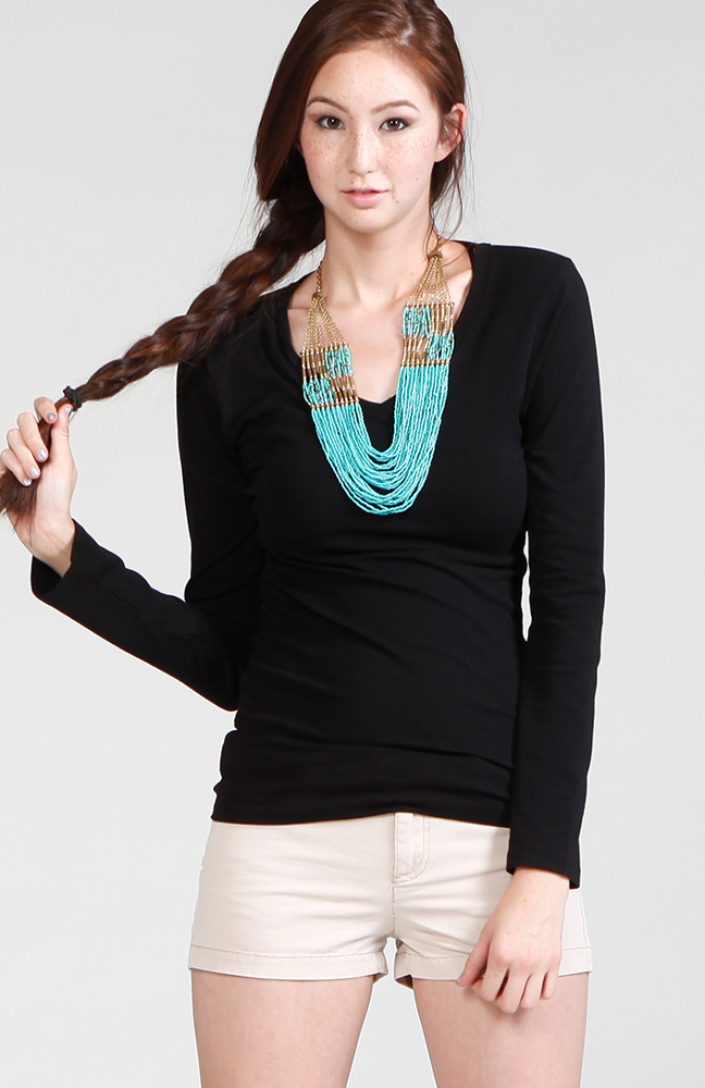 Classic V-neck Long Sleeve Top in Black | DAILYLOOK