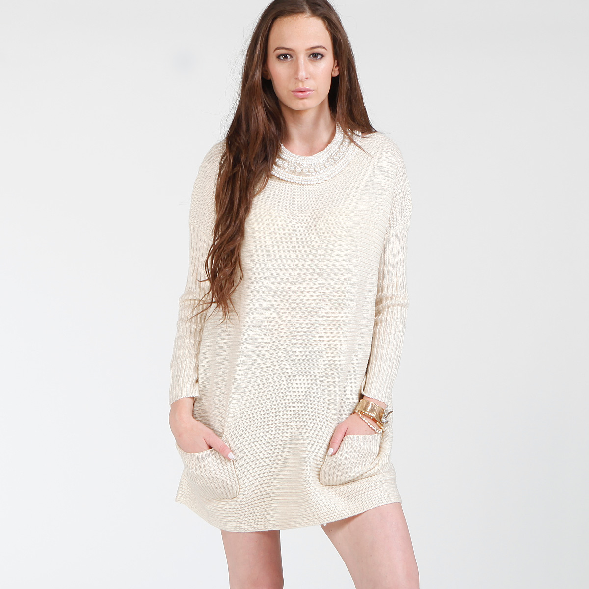Pocket Tunic Sweater in Ivory DAILYLOOK