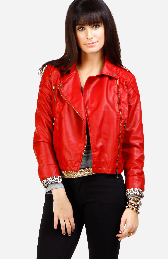 Thriller Faux Leather Jacket in Red DAILYLOOK