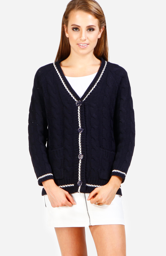 Preppy Trim Cardigan in Navy DAILYLOOK