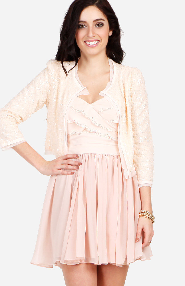 Sequin Trim Jacket in Peach DAILYLOOK