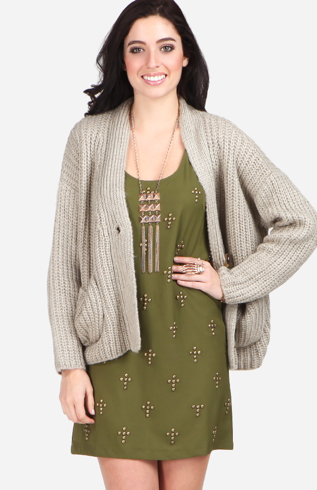 Boxy Knit Cardigan in Khaki DAILYLOOK