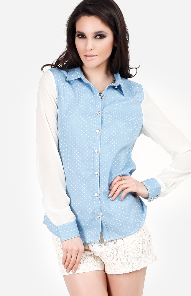 Chambray Polka Dot Top