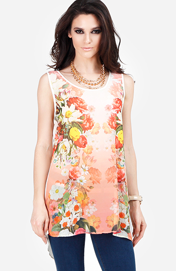 Floral Print Split Back Top Slide 1