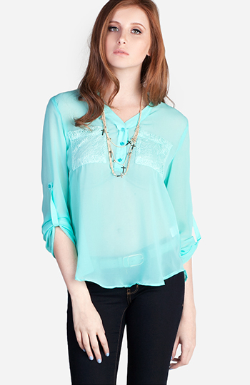 Sheer Lace Pocket Blouse Slide 1