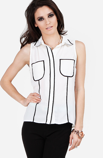 Black Piping Sleeveless Top Slide 1