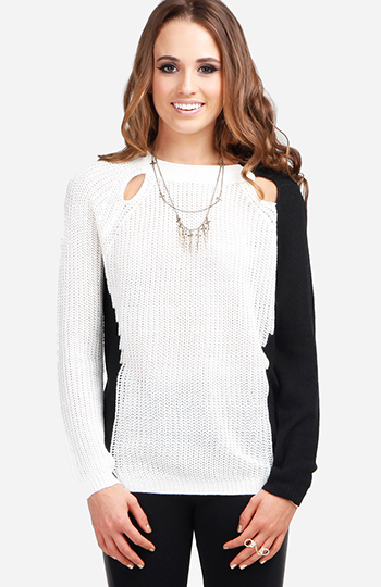 Collar Bone Cut Out Sweater Slide 1