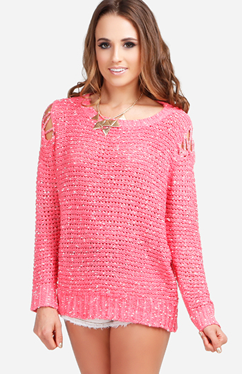 Shoulder Cut Out Knit Sweater Slide 1