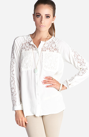 Lace Trim Long Sleeve Top Slide 1