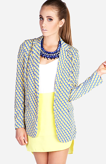 Oversized Bird Print Blazer Slide 1
