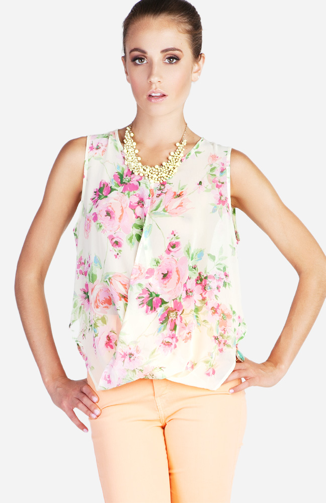 Draped Floral Print Top in Yellow DAILYLOOK