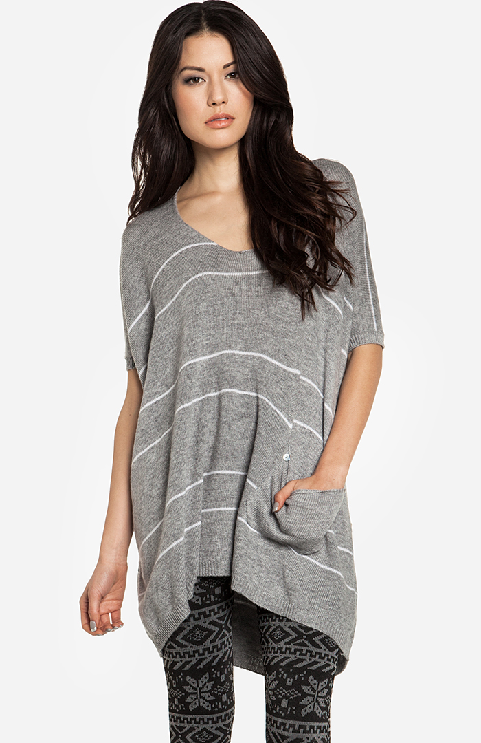Striped Tunic Sweater in Grey DAILYLOOK