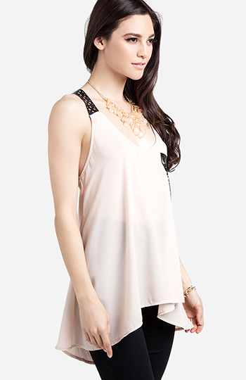 Lacy Leather Strap Top in Beige | DAILYLOOK