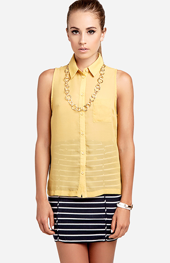 Sheer Sleeveless Button Up Top Slide 1