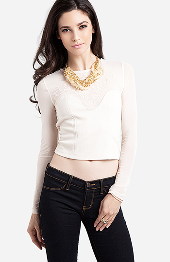 Embroidered Mesh Crop Top Slide 1
