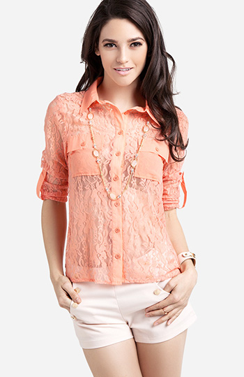 Lace Button Up Blouse Slide 1