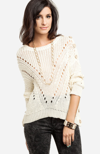 Open Knit Button Sweater Slide 1