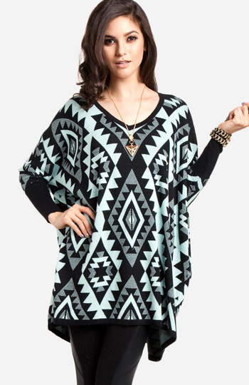 Oversized Aztec Tunic Sweater Slide 1