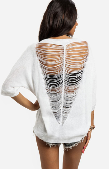 Shredded Back Sweater Slide 1