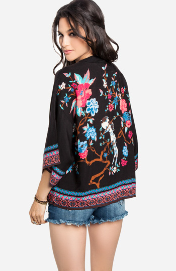 Tribal Trim Floral Kimono Slide 1