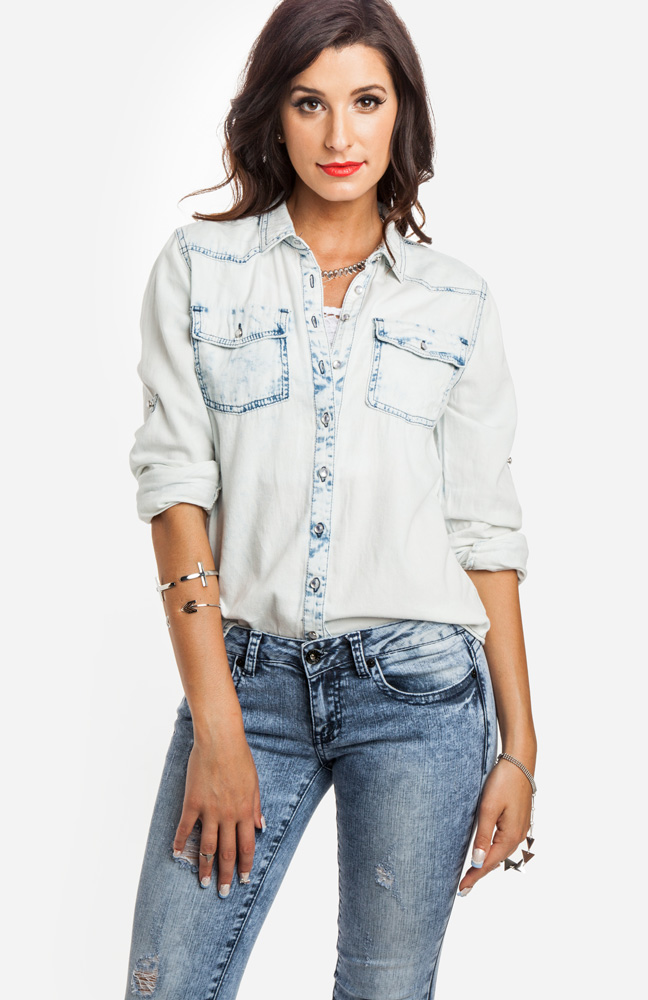 Bleached Chambray Shirt in White DAILYLOOK