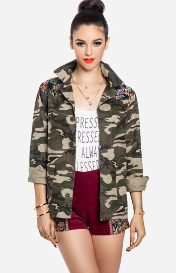 Floral Accented Camo Jacket Slide 1