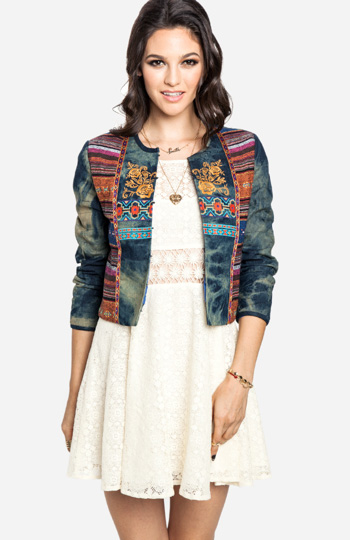 Embroidered Tribal Denim Jacket Slide 1