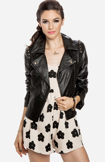 Leather jacket deals spiked shoulder