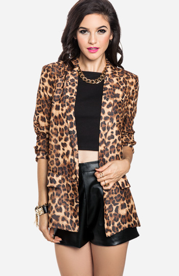 Leopard Chiffon Blazer in Tan | DAILYLOOK
