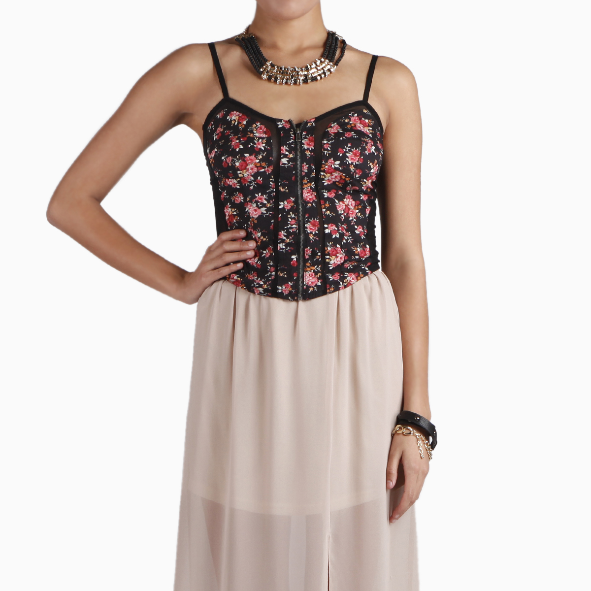 Floral Print Corset Top with Straps by Zinga